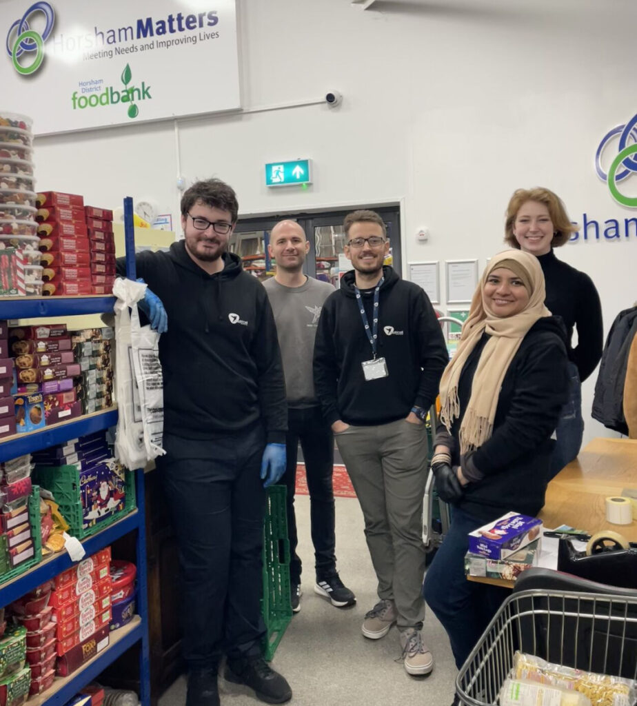 Corporate volunteers in the warehouse